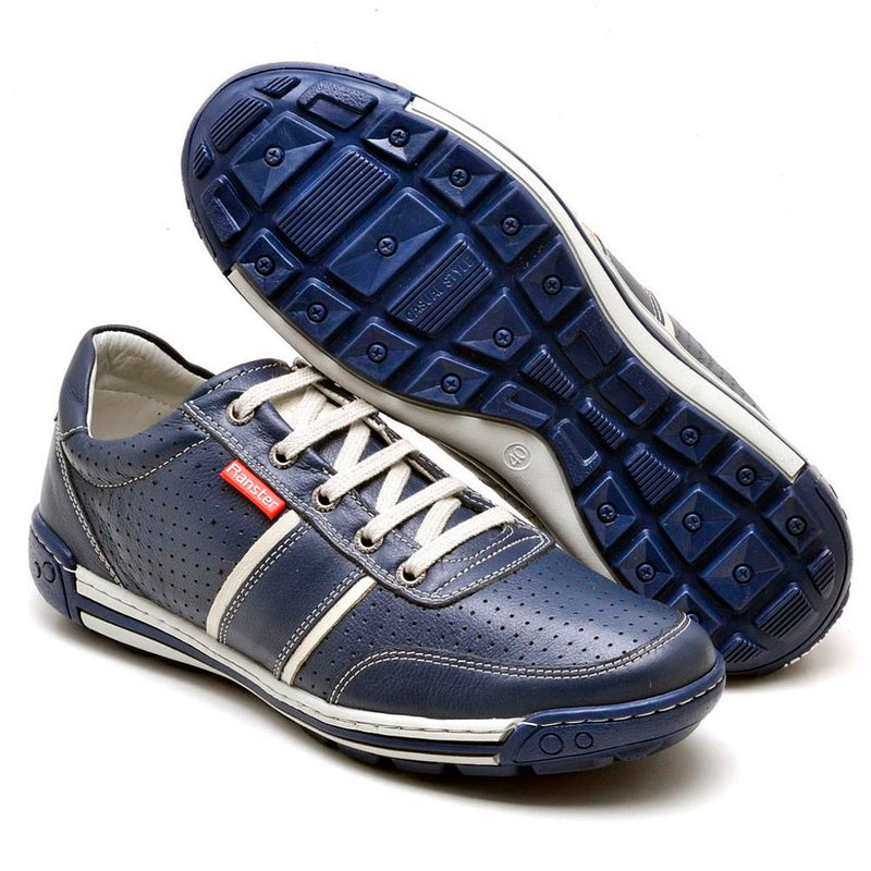 Sapatênis Casual Conforto Couro Azul