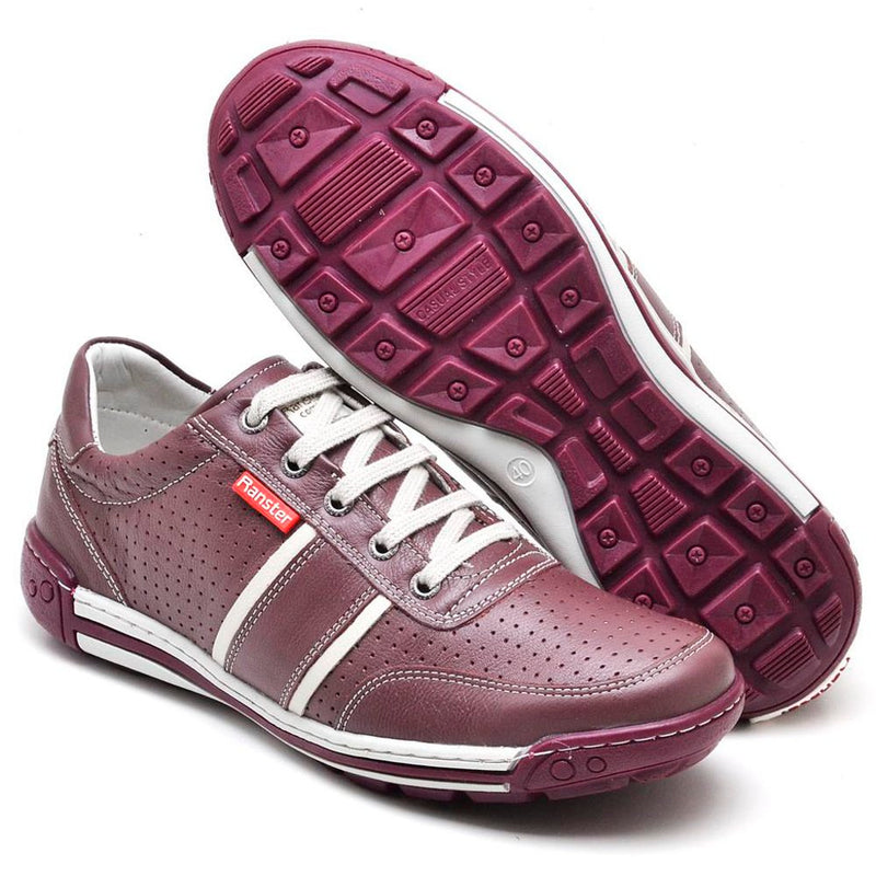 Sapatênis Casual Conforto Couro Vermelho