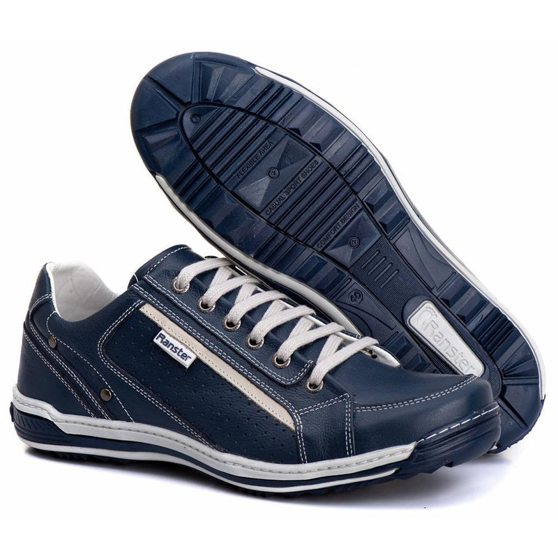 Sapatênis Casual Conforto Couro Azul